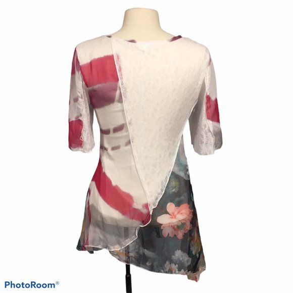 Paris Hues White Pink Mixed Patchwork Tunic Top M - Picture 3 of 6